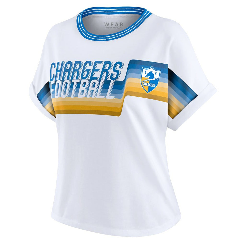 Los Angeles Chargers WEAR by Erin Andrews Women's Cropped Center Stripe Dolman T-Shirt - White outlet