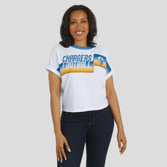 Los Angeles Chargers WEAR by Erin Andrews Women's Cropped Center Stripe Dolman T-Shirt - White outlet