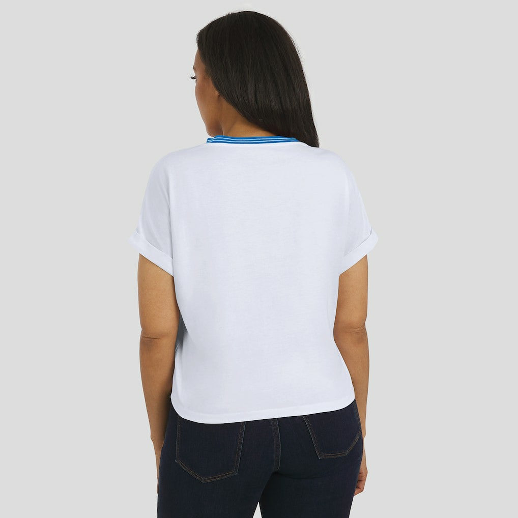 Los Angeles Chargers WEAR by Erin Andrews Women's Cropped Center Stripe Dolman T-Shirt - White outlet