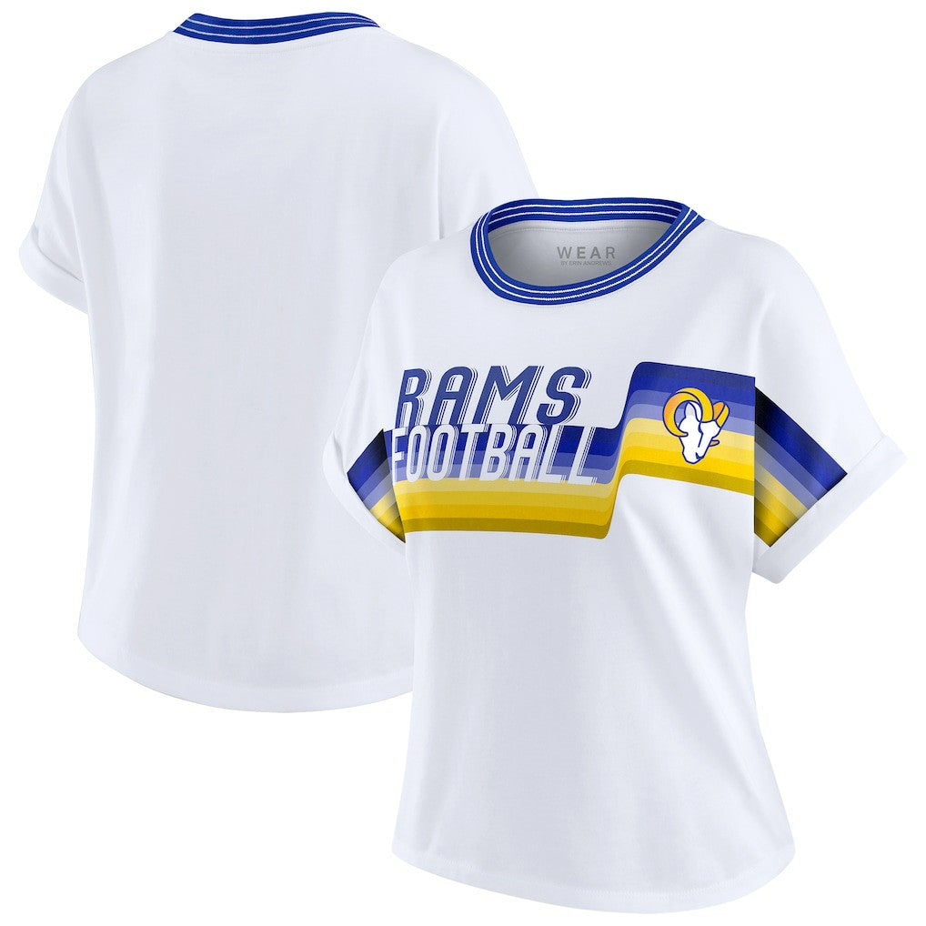 Los Angeles Rams WEAR by Erin Andrews Women's Cropped Center Stripe Dolman T-Shirt - White outlet