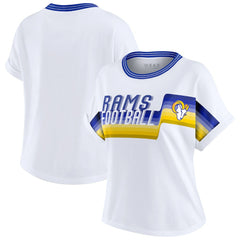 Los Angeles Rams WEAR by Erin Andrews Women's Cropped Center Stripe Dolman T-Shirt - White outlet
