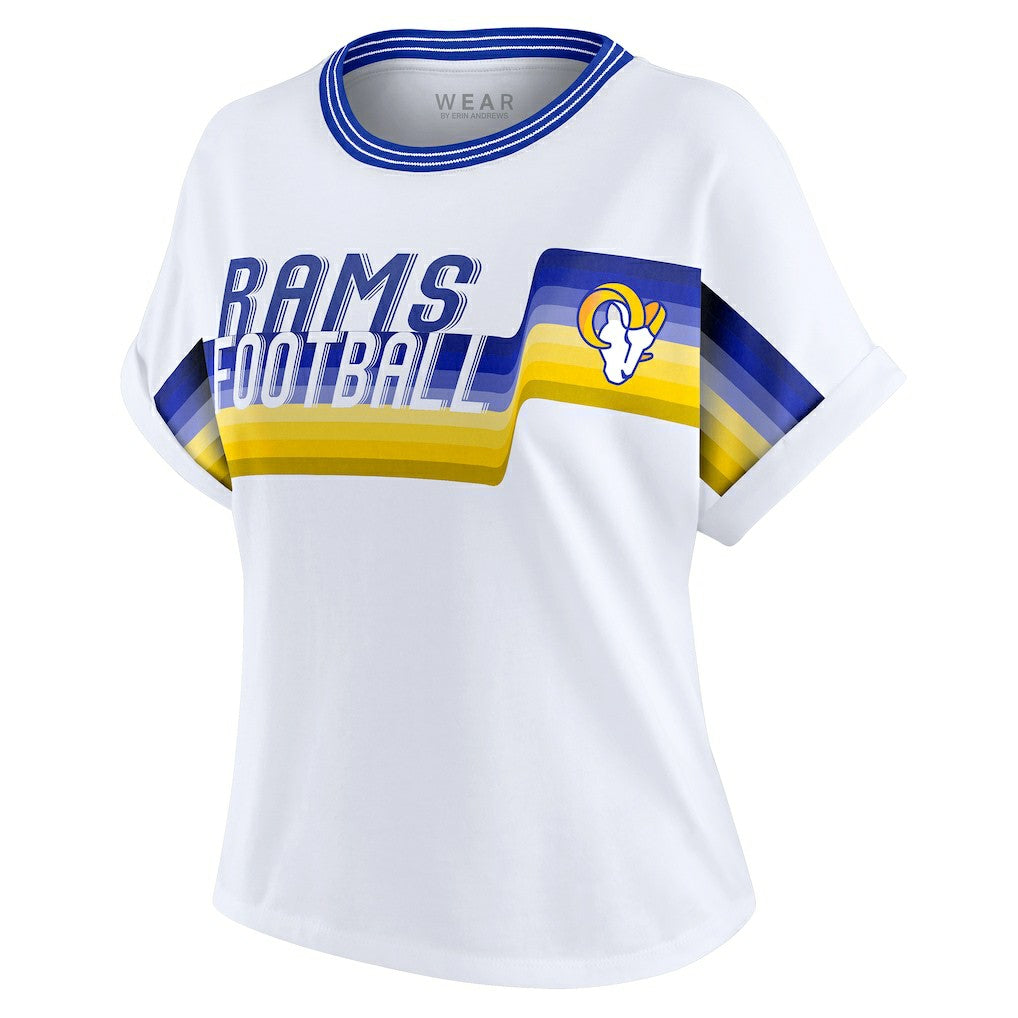 Los Angeles Rams WEAR by Erin Andrews Women's Cropped Center Stripe Dolman T-Shirt - White outlet