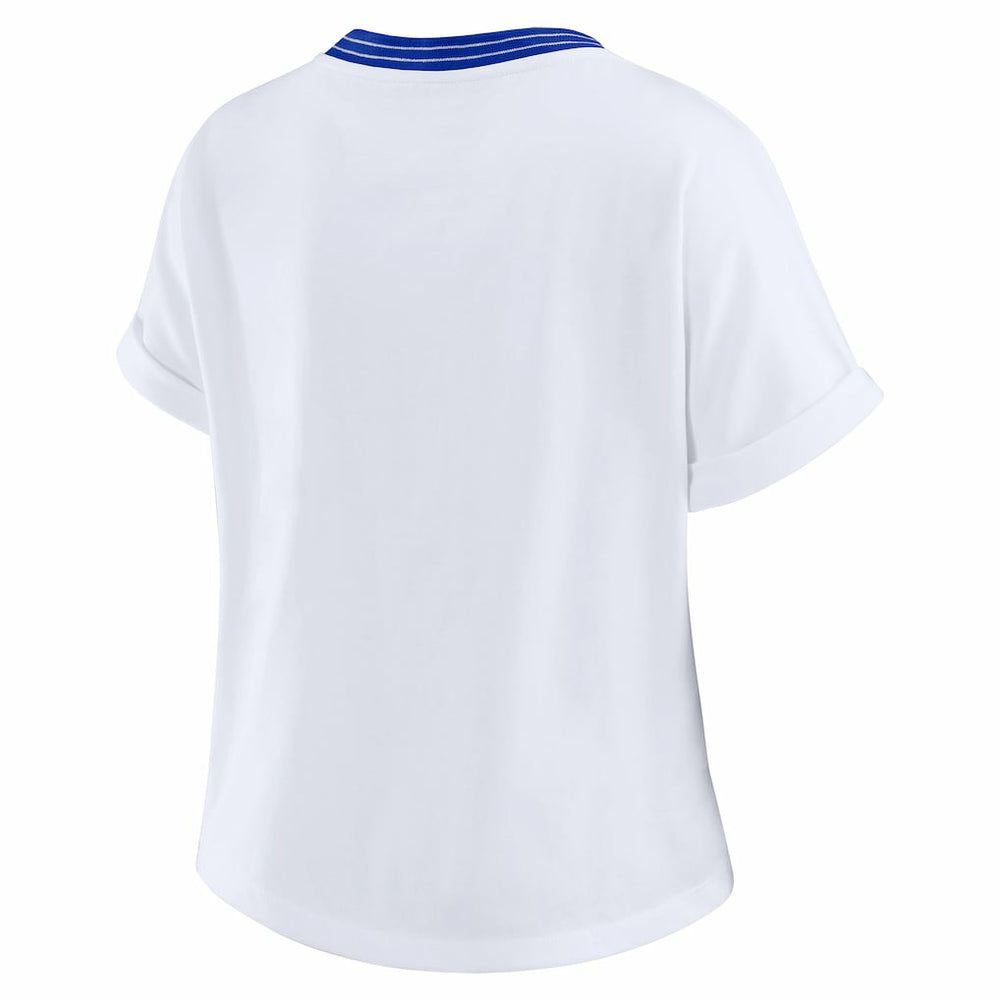 Los Angeles Rams WEAR by Erin Andrews Women's Cropped Center Stripe Dolman T-Shirt - White outlet