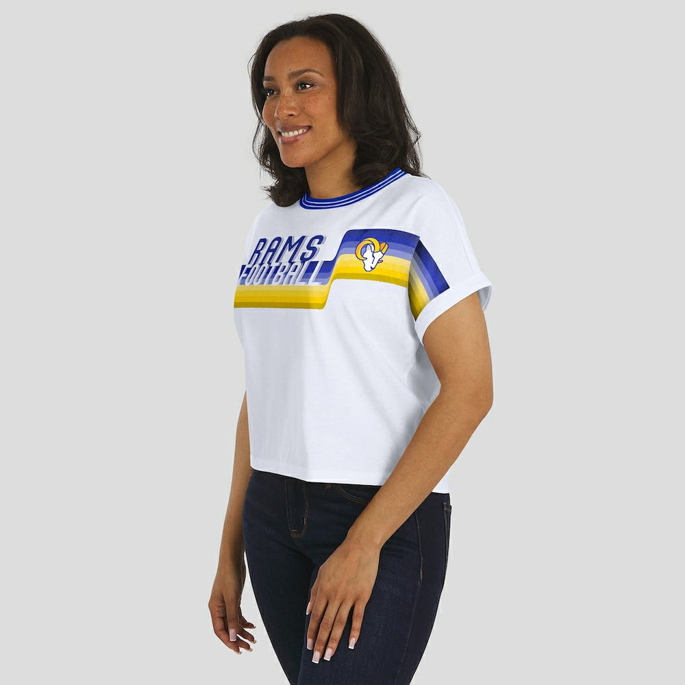Los Angeles Rams WEAR by Erin Andrews Women's Cropped Center Stripe Dolman T-Shirt - White outlet