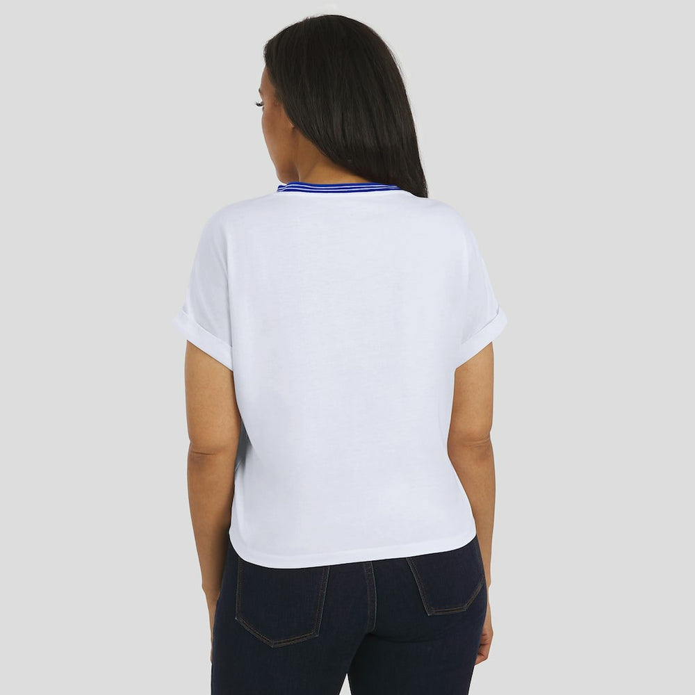 Los Angeles Rams WEAR by Erin Andrews Women's Cropped Center Stripe Dolman T-Shirt - White outlet