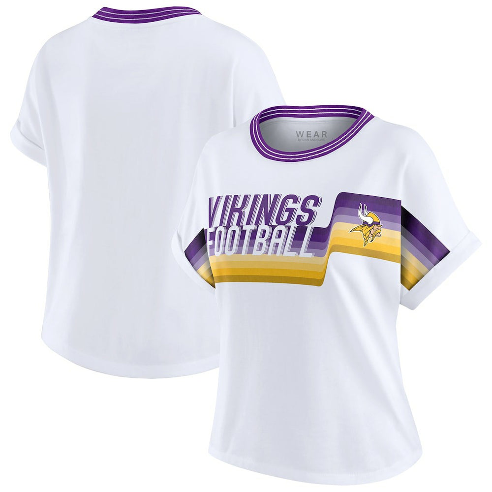 Minnesota Vikings WEAR by Erin Andrews Women's Cropped Center Stripe Dolman T-Shirt - White sale