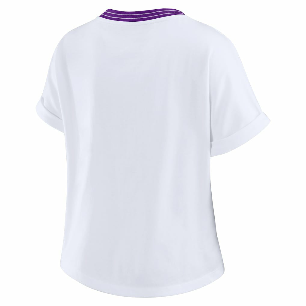 Minnesota Vikings WEAR by Erin Andrews Women's Cropped Center Stripe Dolman T-Shirt - White sale