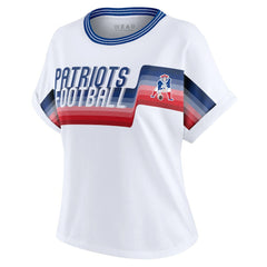 New England Patriots WEAR by Erin Andrews Women's Cropped Center Stripe Dolman T-Shirt - White for sale