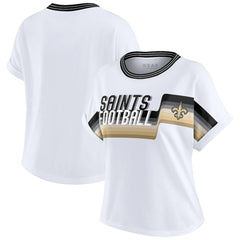 New Orleans Saints WEAR by Erin Andrews Women's Cropped Center Stripe Dolman T-Shirt - White discount