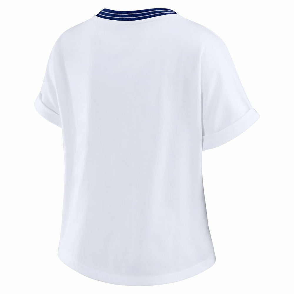 New York Giants WEAR by Erin Andrews Women's Cropped Center Stripe Dolman T-Shirt - White discount