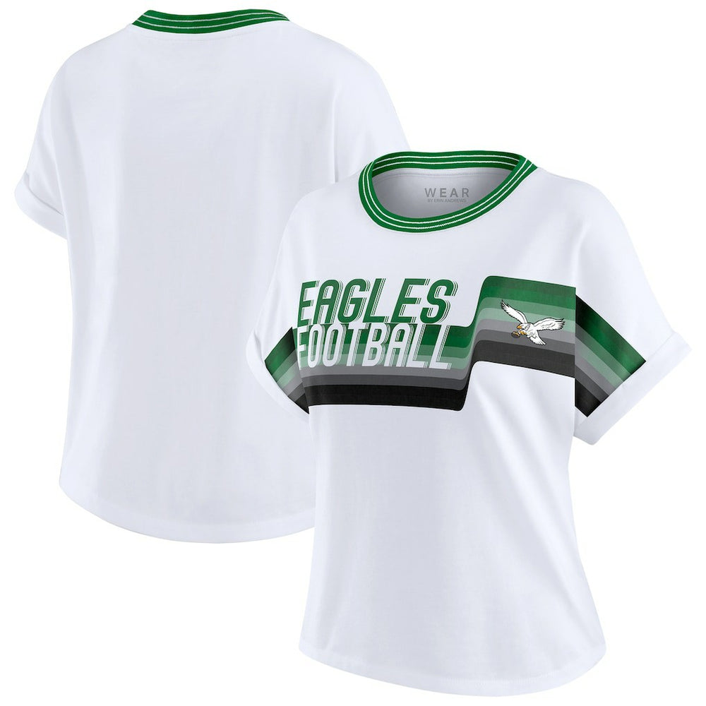 Philadelphia Eagles WEAR by Erin Andrews Women's Cropped Center Stripe Dolman T-Shirt - White outlet