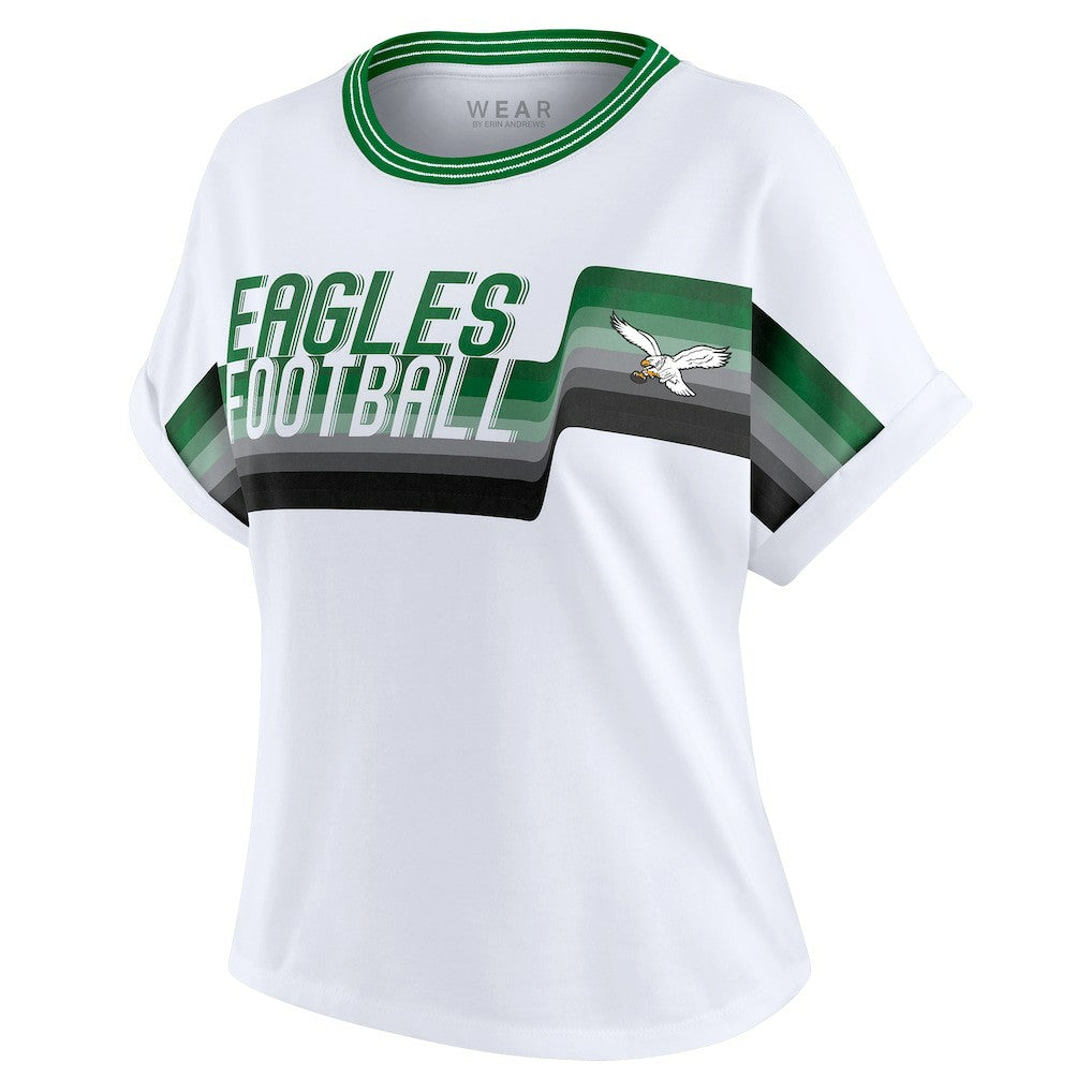 Philadelphia Eagles WEAR by Erin Andrews Women's Cropped Center Stripe Dolman T-Shirt - White outlet