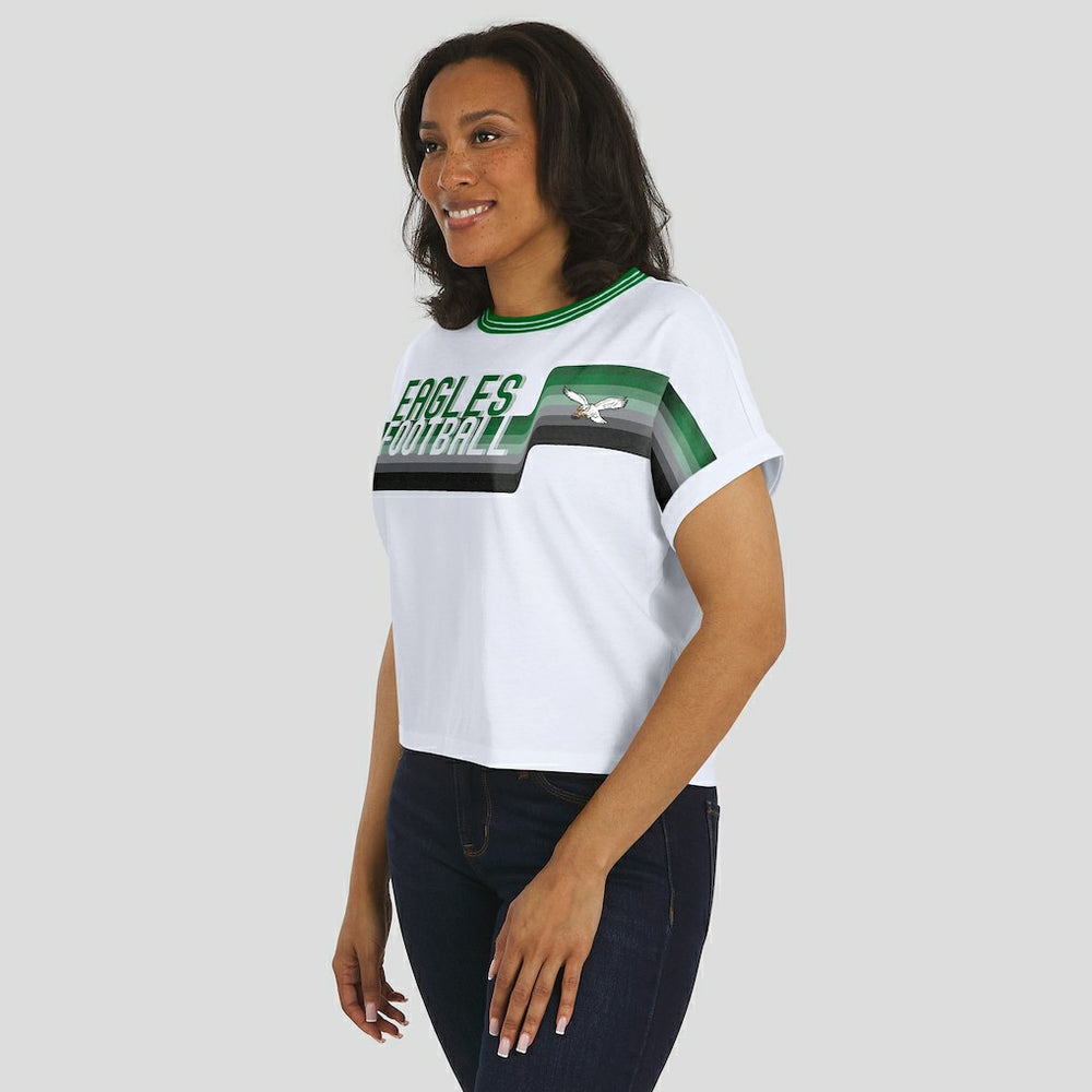Philadelphia Eagles WEAR by Erin Andrews Women's Cropped Center Stripe Dolman T-Shirt - White outlet