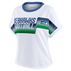 Seattle Seahawks WEAR by Erin Andrews Women's Cropped Center Stripe Dolman T-Shirt - White outlet