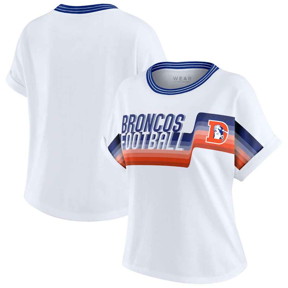Denver Broncos WEAR by Erin Andrews Women's Cropped Center Stripe Dolman T-Shirt - White cheap