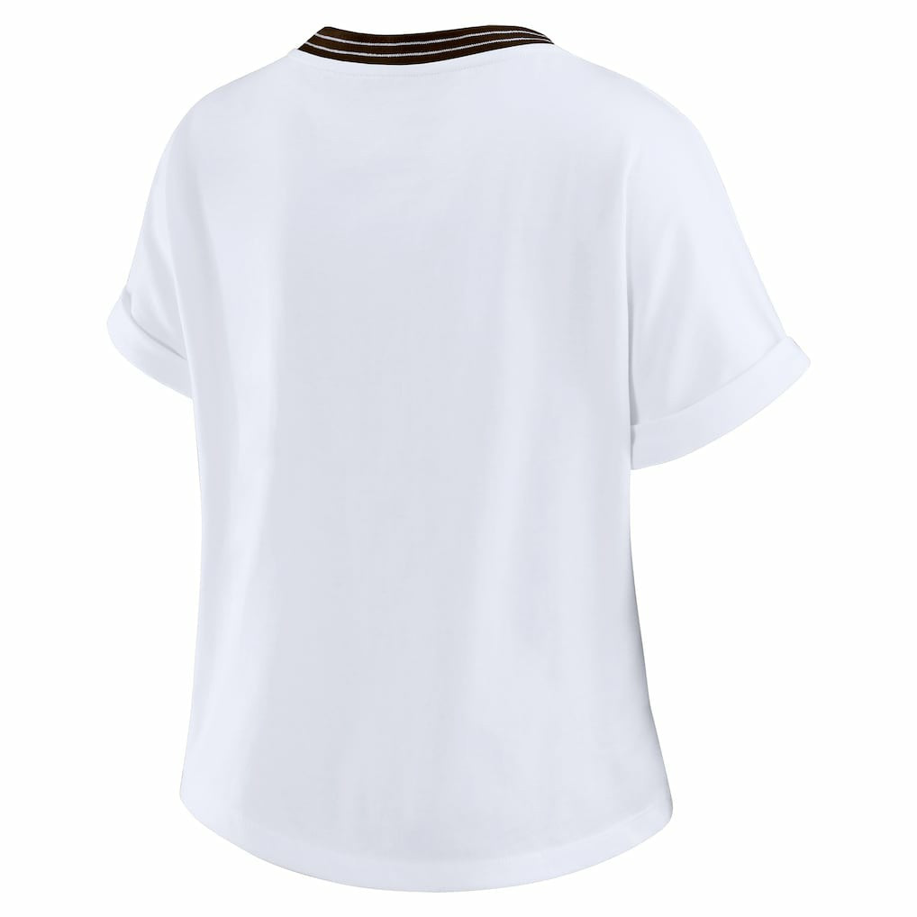 Cleveland Browns WEAR by Erin Andrews Women's Cropped Center Stripe Dolman T-Shirt - White cheap