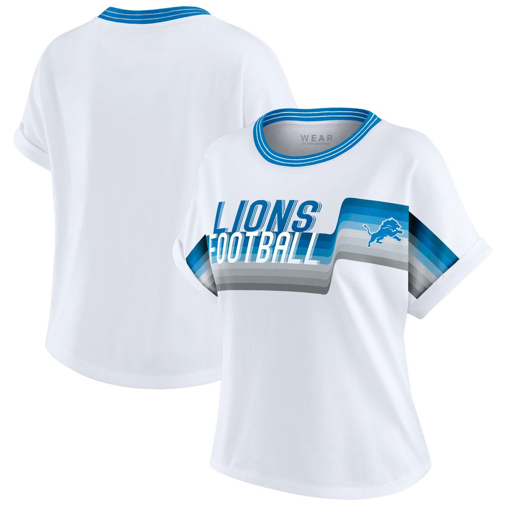 Detroit Lions WEAR by Erin Andrews Women's Cropped Center Stripe Dolman T-Shirt - White discount