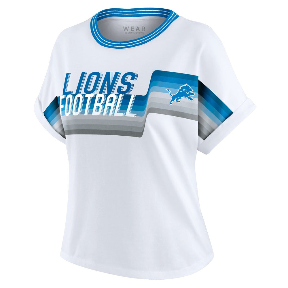Detroit Lions WEAR by Erin Andrews Women's Cropped Center Stripe Dolman T-Shirt - White discount