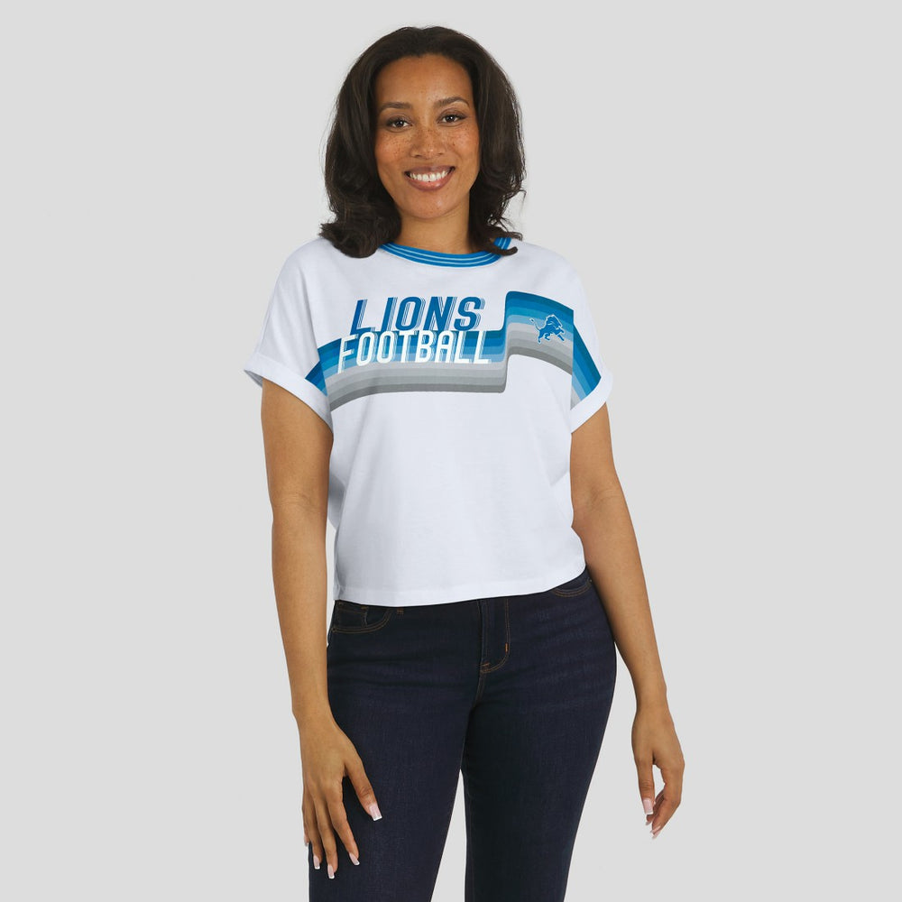 Detroit Lions WEAR by Erin Andrews Women's Cropped Center Stripe Dolman T-Shirt - White discount