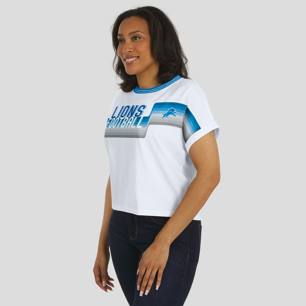Detroit Lions WEAR by Erin Andrews Women's Cropped Center Stripe Dolman T-Shirt - White discount