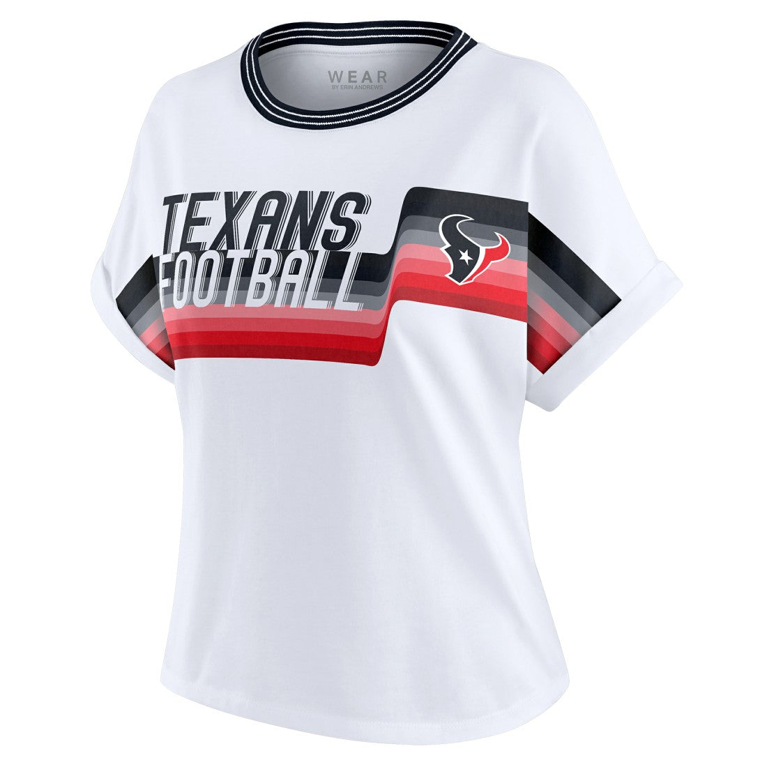 Houston Texans WEAR by Erin Andrews Women's Cropped Center Stripe Dolman T-Shirt - White discount