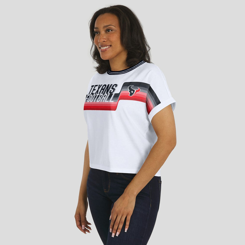 Houston Texans WEAR by Erin Andrews Women's Cropped Center Stripe Dolman T-Shirt - White discount
