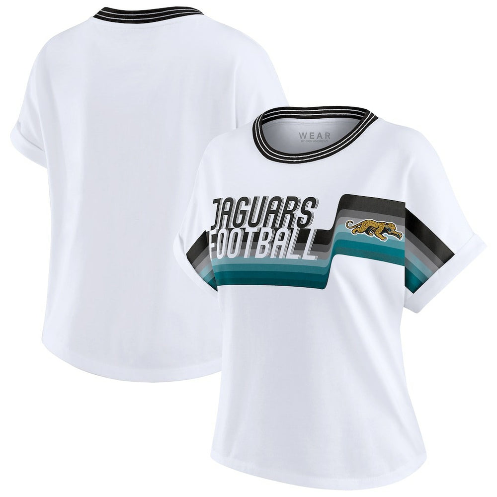 Jacksonville Jaguars WEAR by Erin Andrews Women's Cropped Center Stripe Dolman T-Shirt - White outlet