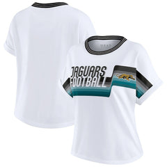 Jacksonville Jaguars WEAR by Erin Andrews Women's Cropped Center Stripe Dolman T-Shirt - White outlet
