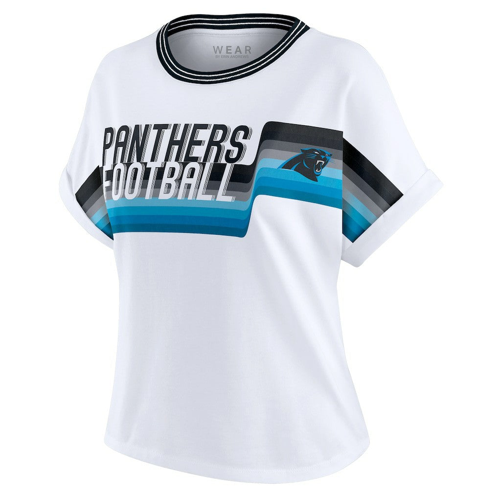Carolina Panthers WEAR by Erin Andrews Women's Cropped Center Stripe Dolman T-Shirt - White discount