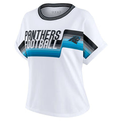 Carolina Panthers WEAR by Erin Andrews Women's Cropped Center Stripe Dolman T-Shirt - White discount