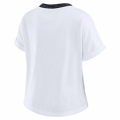 Carolina Panthers WEAR by Erin Andrews Women's Cropped Center Stripe Dolman T-Shirt - White discount
