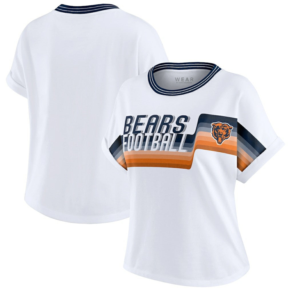 Chicago Bears WEAR by Erin Andrews Women's Cropped Center Stripe Dolman T-Shirt - White sale