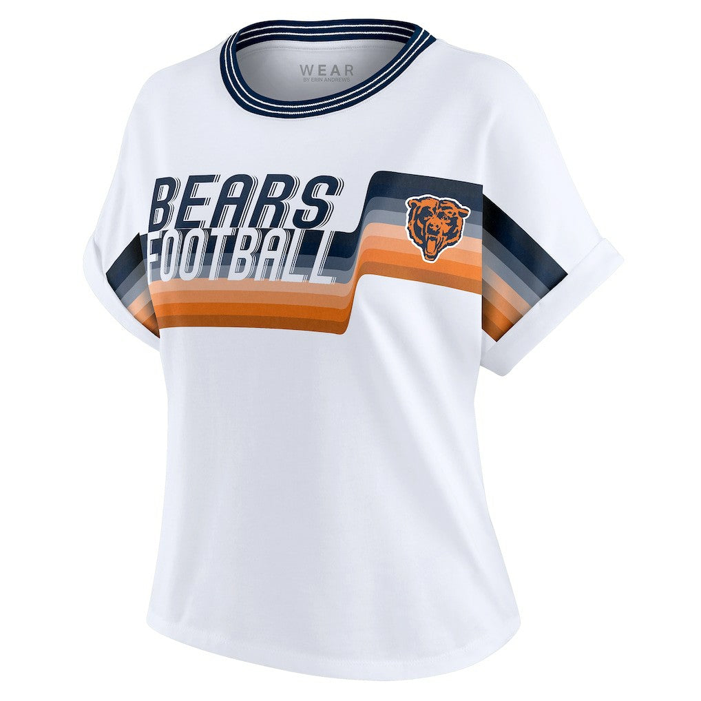 Chicago Bears WEAR by Erin Andrews Women's Cropped Center Stripe Dolman T-Shirt - White sale