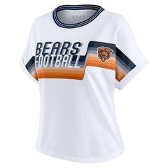 Chicago Bears WEAR by Erin Andrews Women's Cropped Center Stripe Dolman T-Shirt - White sale