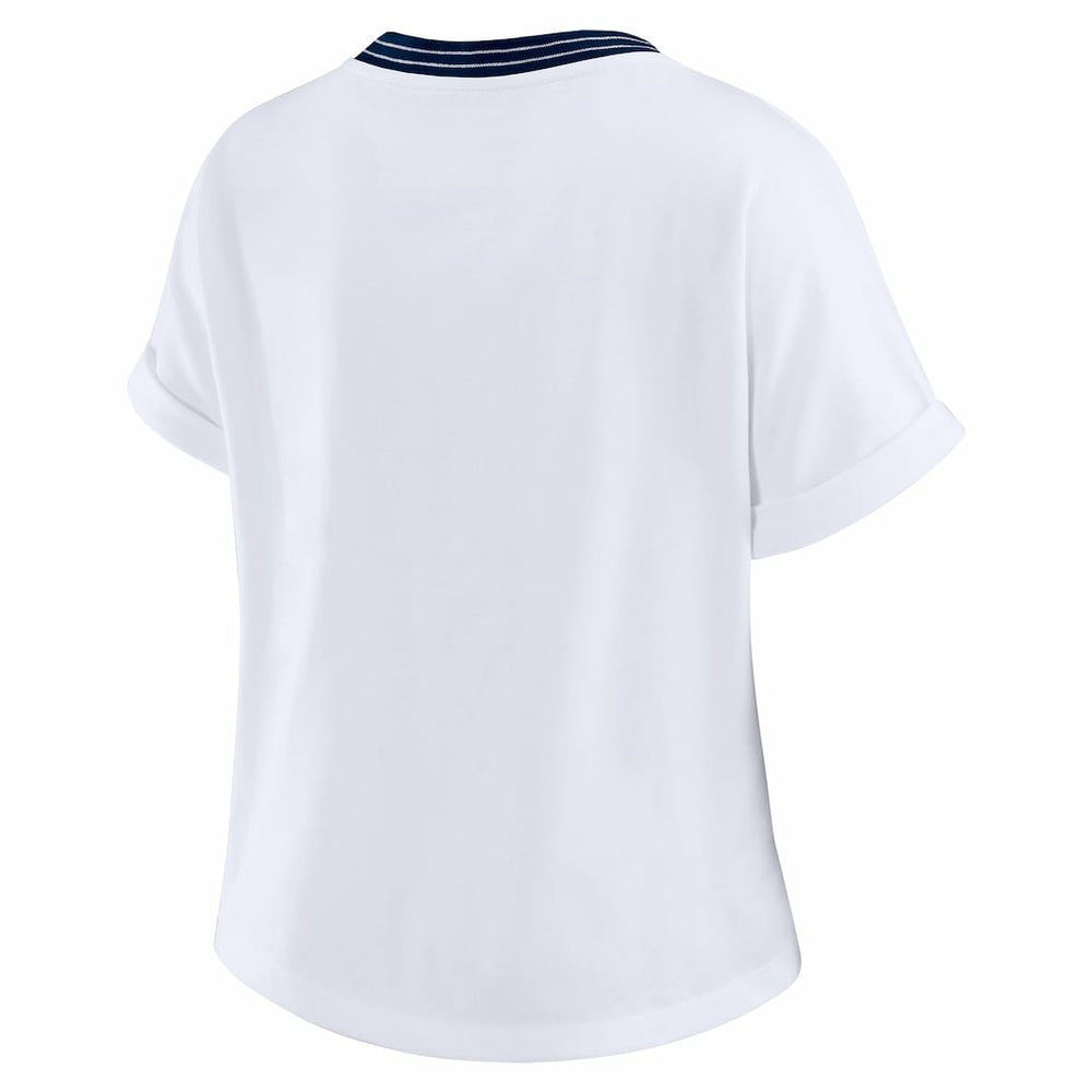 Chicago Bears WEAR by Erin Andrews Women's Cropped Center Stripe Dolman T-Shirt - White sale