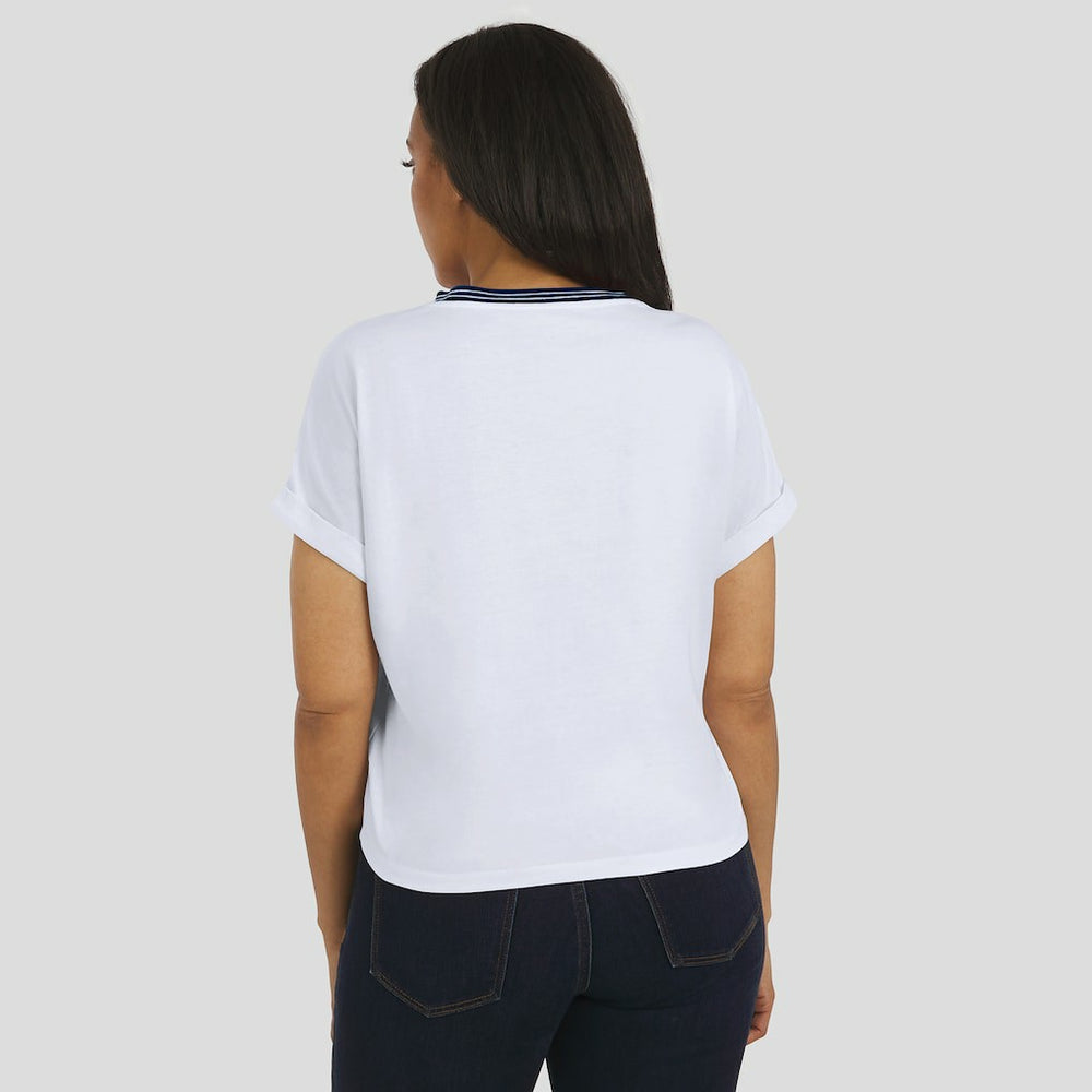 Chicago Bears WEAR by Erin Andrews Women's Cropped Center Stripe Dolman T-Shirt - White sale