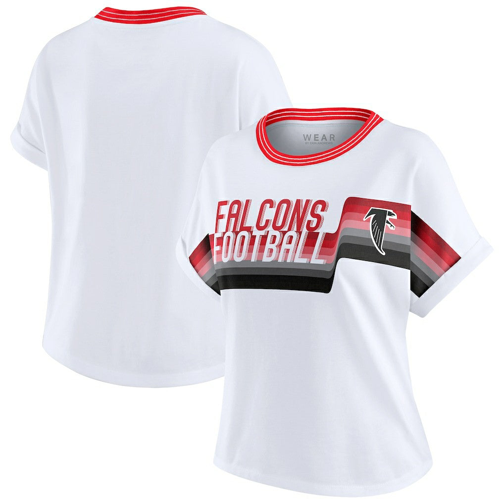 Atlanta Falcons WEAR by Erin Andrews Women's Cropped Center Stripe Dolman T-Shirt - White online