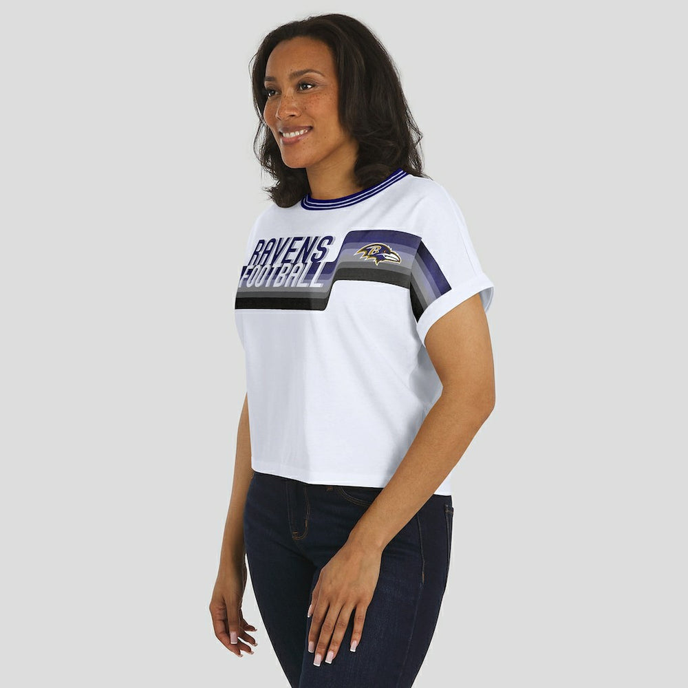 Baltimore Ravens WEAR by Erin Andrews Women's Cropped Center Stripe Dolman T-Shirt - White outlet