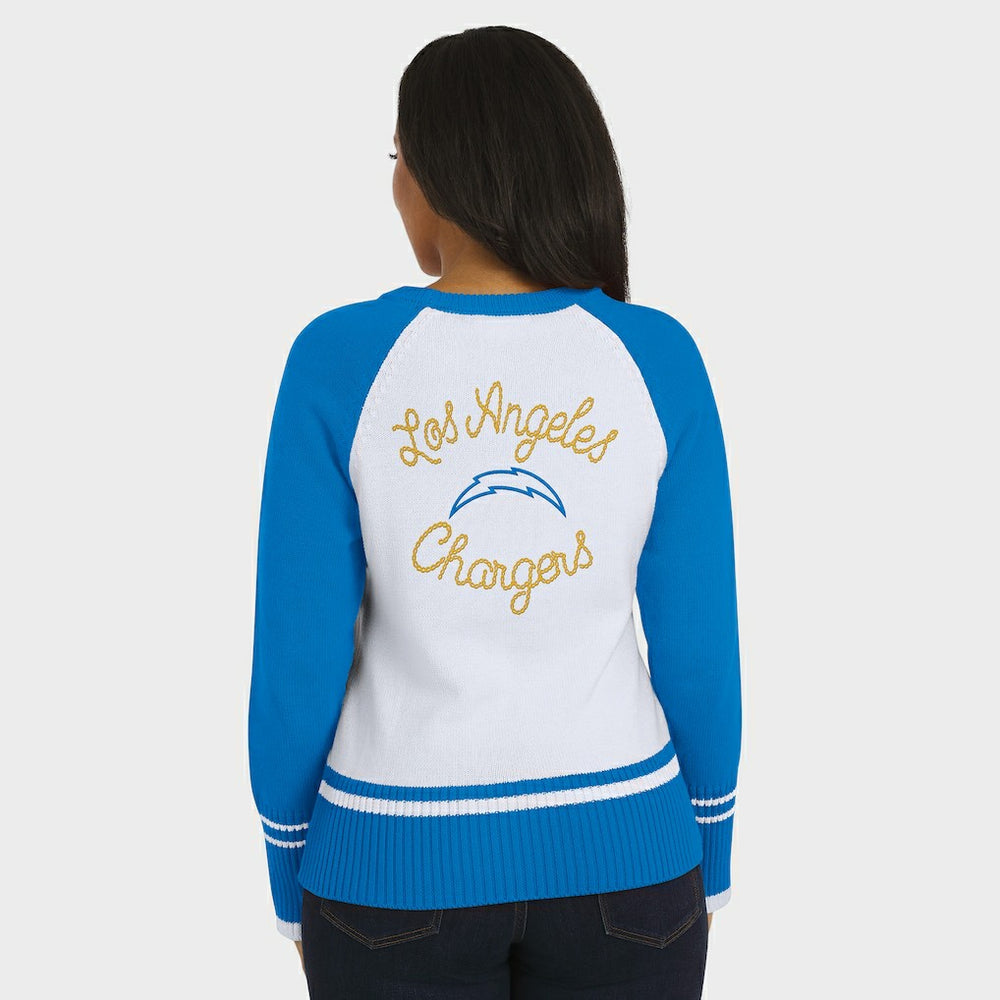 Los Angeles Chargers WEAR by Erin Andrews Women's Colorblock Raglan Sweater - White/Powder Blue for sale