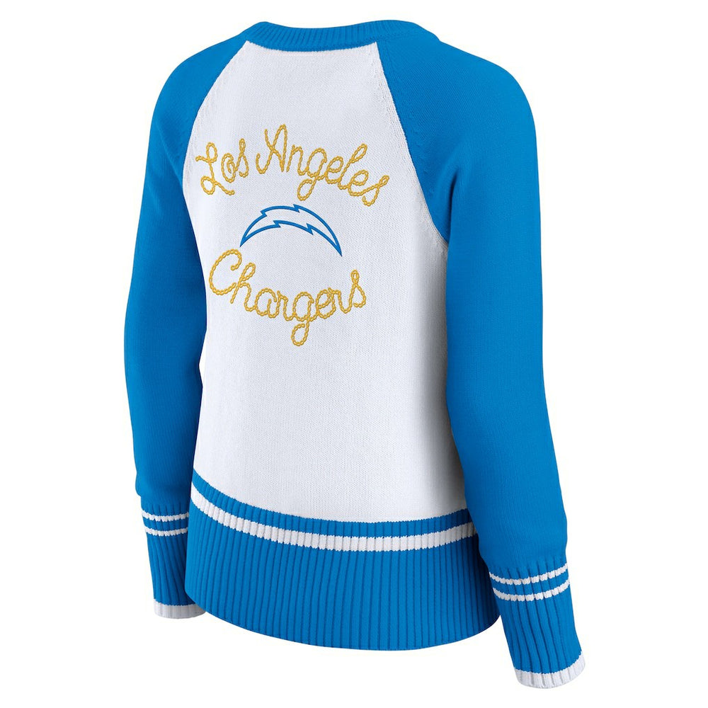 Los Angeles Chargers WEAR by Erin Andrews Women's Colorblock Raglan Sweater - White/Powder Blue for sale