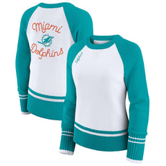 Miami Dolphins WEAR by Erin Andrews Women's Colorblock Raglan Sweater - White/Aqua cheap