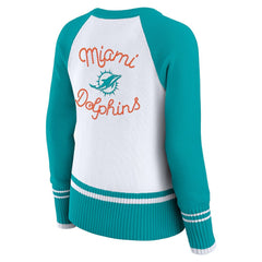 Miami Dolphins WEAR by Erin Andrews Women's Colorblock Raglan Sweater - White/Aqua cheap