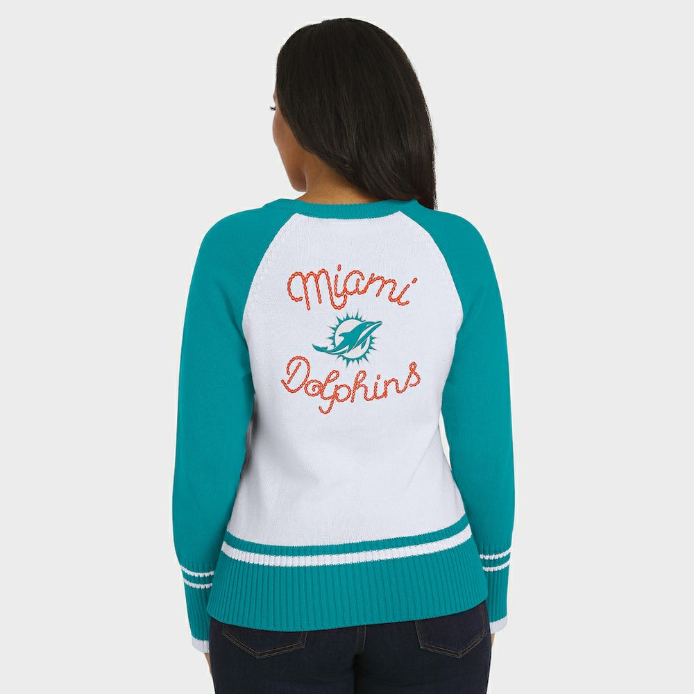 Miami Dolphins WEAR by Erin Andrews Women's Colorblock Raglan Sweater - White/Aqua cheap
