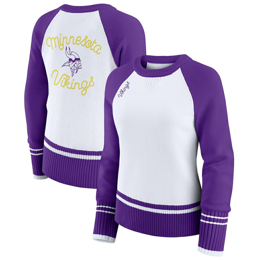 Minnesota Vikings WEAR by Erin Andrews Women's Colorblock Raglan Sweater - White/Purple sale
