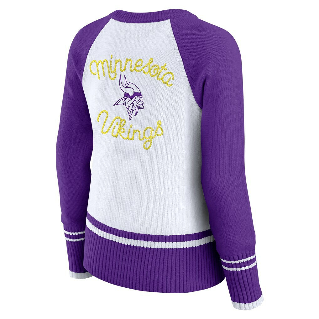 Minnesota Vikings WEAR by Erin Andrews Women's Colorblock Raglan Sweater - White/Purple sale