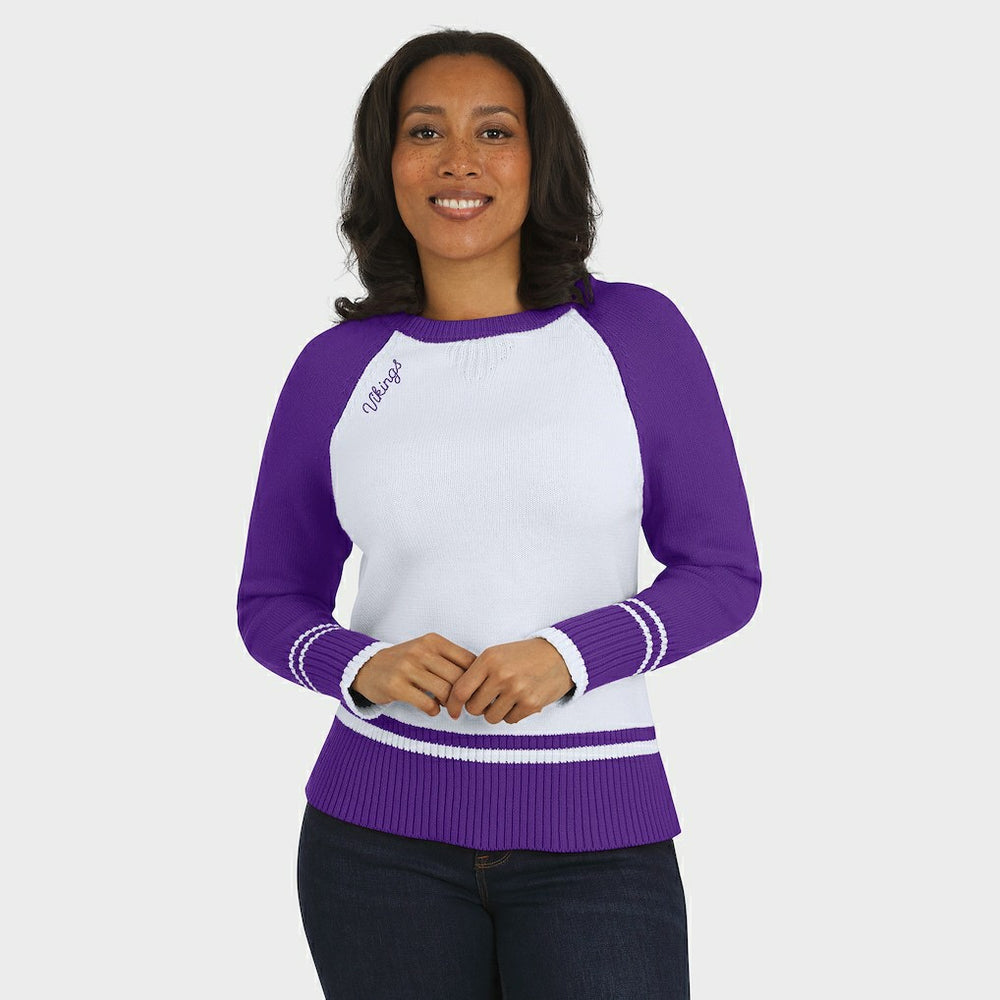 Minnesota Vikings WEAR by Erin Andrews Women's Colorblock Raglan Sweater - White/Purple sale