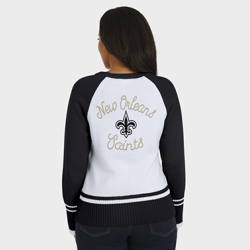 New Orleans Saints WEAR by Erin Andrews Women's Colorblock Raglan Sweater - White/Black sale