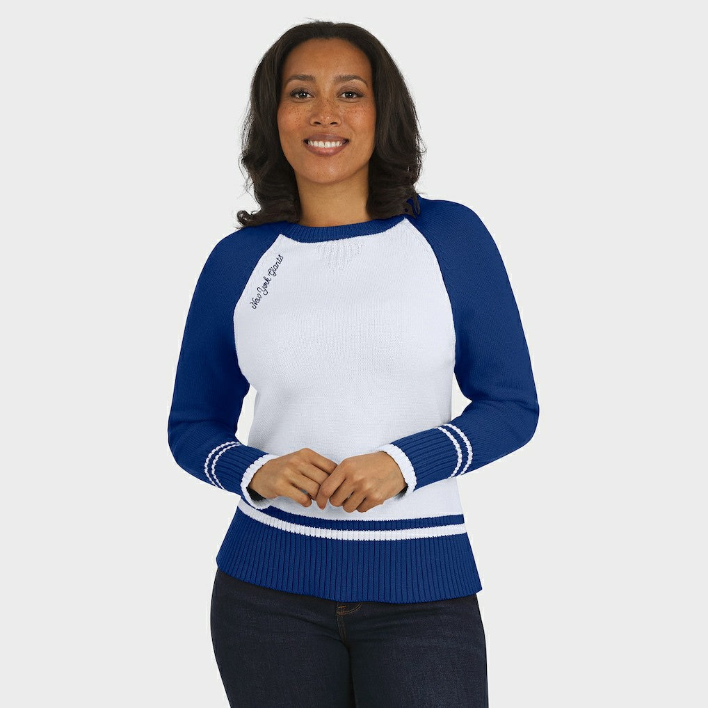 New York Giants WEAR by Erin Andrews Women's Colorblock Raglan Sweater - White/Royal outlet
