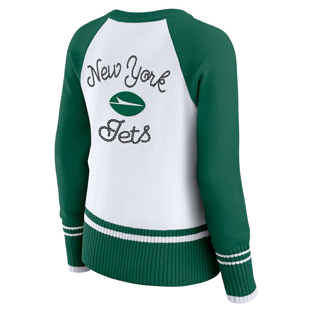 New York Jets WEAR by Erin Andrews Women's Colorblock Raglan Sweater - White/Green online