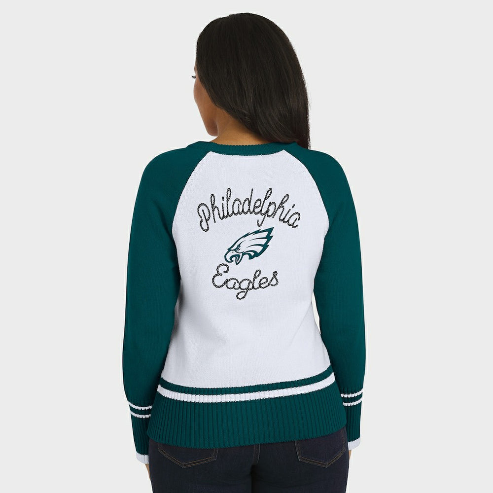 Philadelphia Eagles WEAR by Erin Andrews Women's Colorblock Raglan Sweater - White/Midnight Green for sale